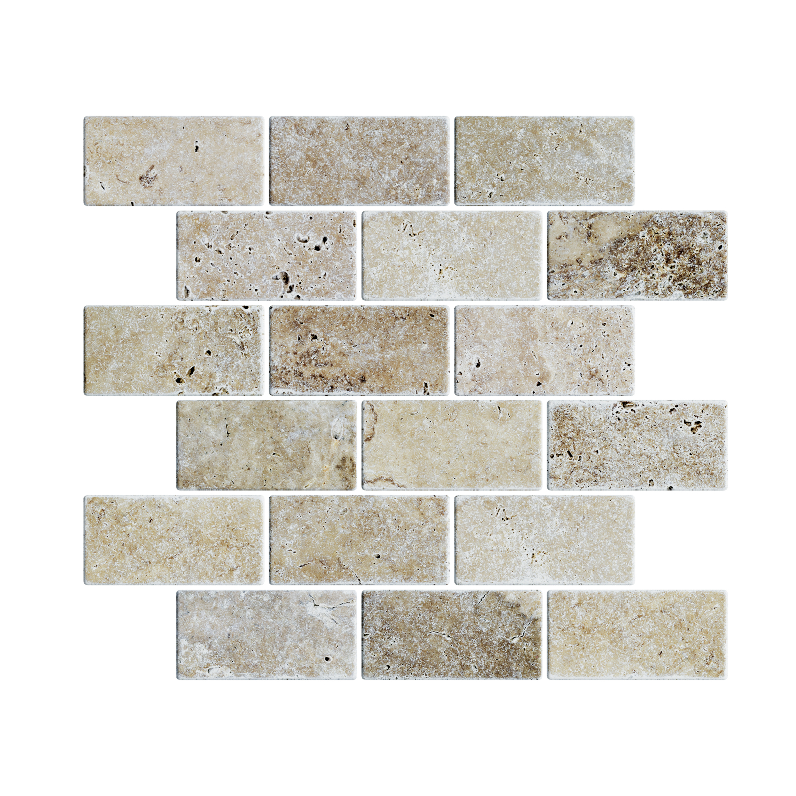 Noce Brick Travertine Mosaic - Tumbled