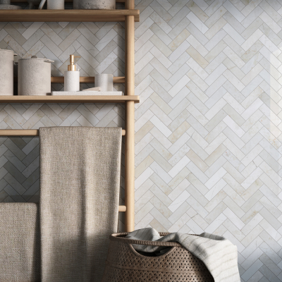 Arena Beige Herringbone Marble Mosaic - Polished
